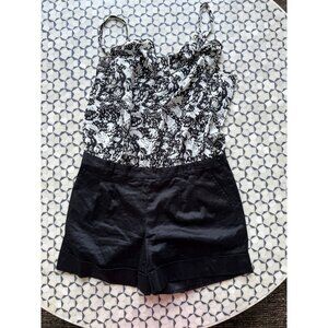 INC International Concepts Black & White Silk Romper Size 6 With Button Details